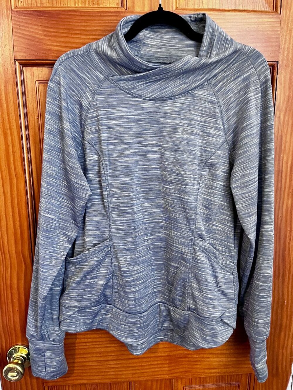 Women's Purple Heathered Athletic Cowl Neck Sweatshirt